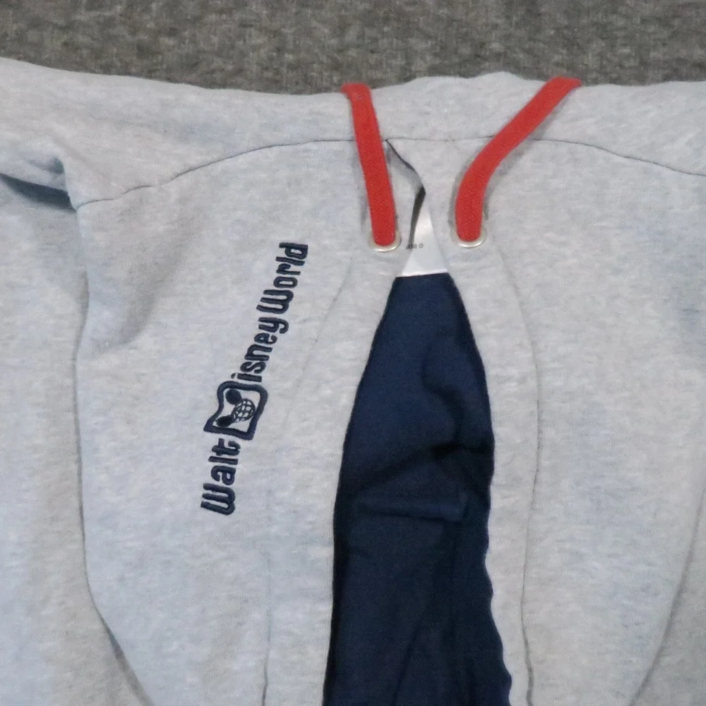 Walt Disney Original Mickey Mouse Hoodie XL Gray Embroidered Fleece Theme Park